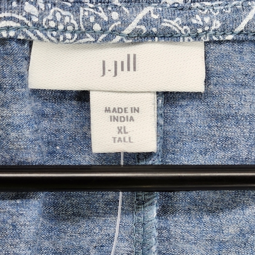 J. Jill Women's Gray Blue Patterned Slub-Knit V-Neck T-Shirt Dress - XLT - Picture 4 of 7
